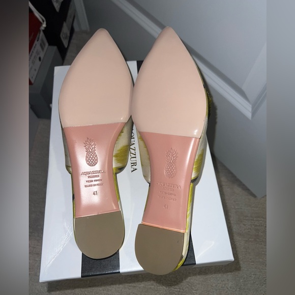 Size 41 - Aquazzura Powder Puff Pompom Lime Green/Yellow Mules - Picture 16 of 16